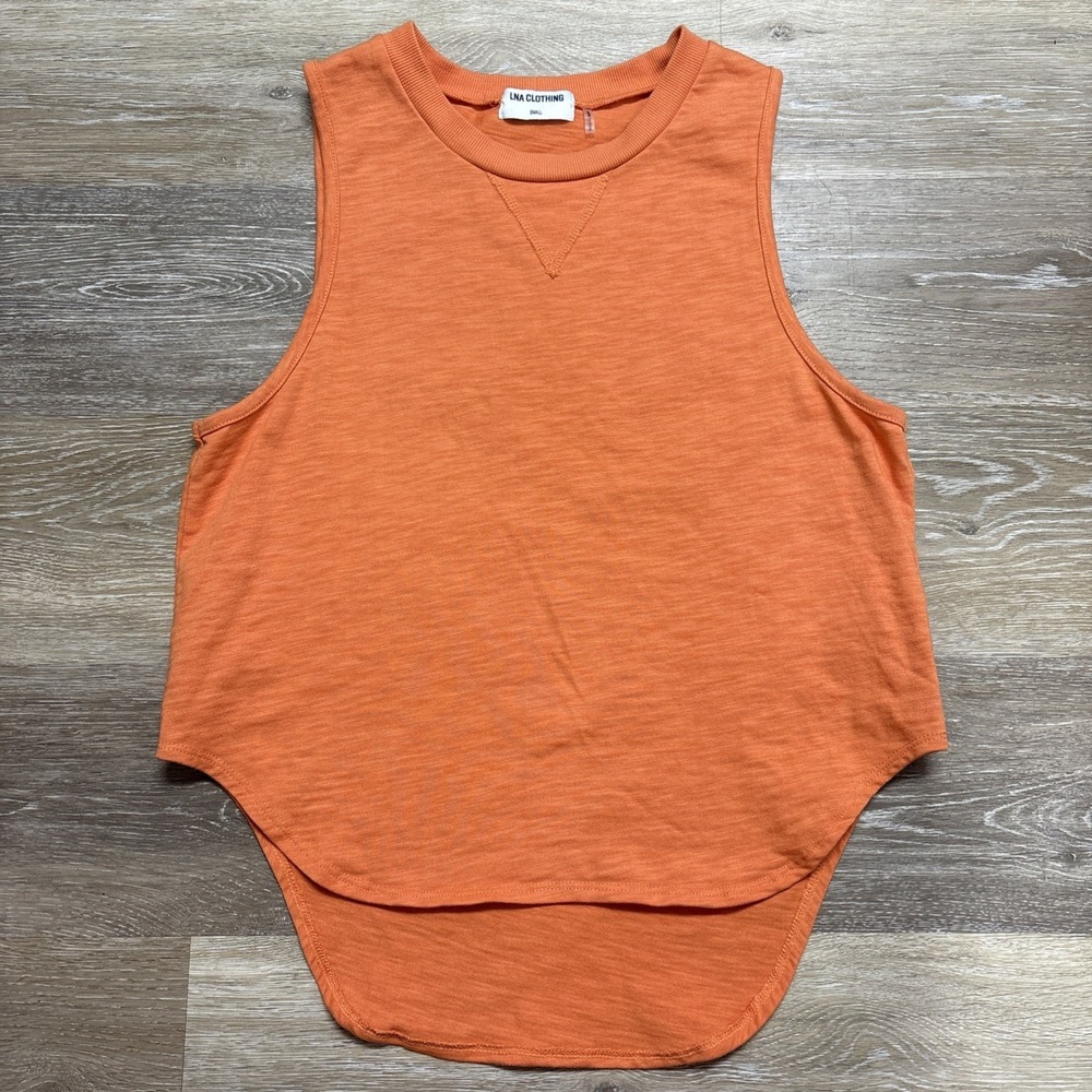 LNA Clothing Orange Curved Crew Neck Muscle Tank Top Sleeveless Small High Low